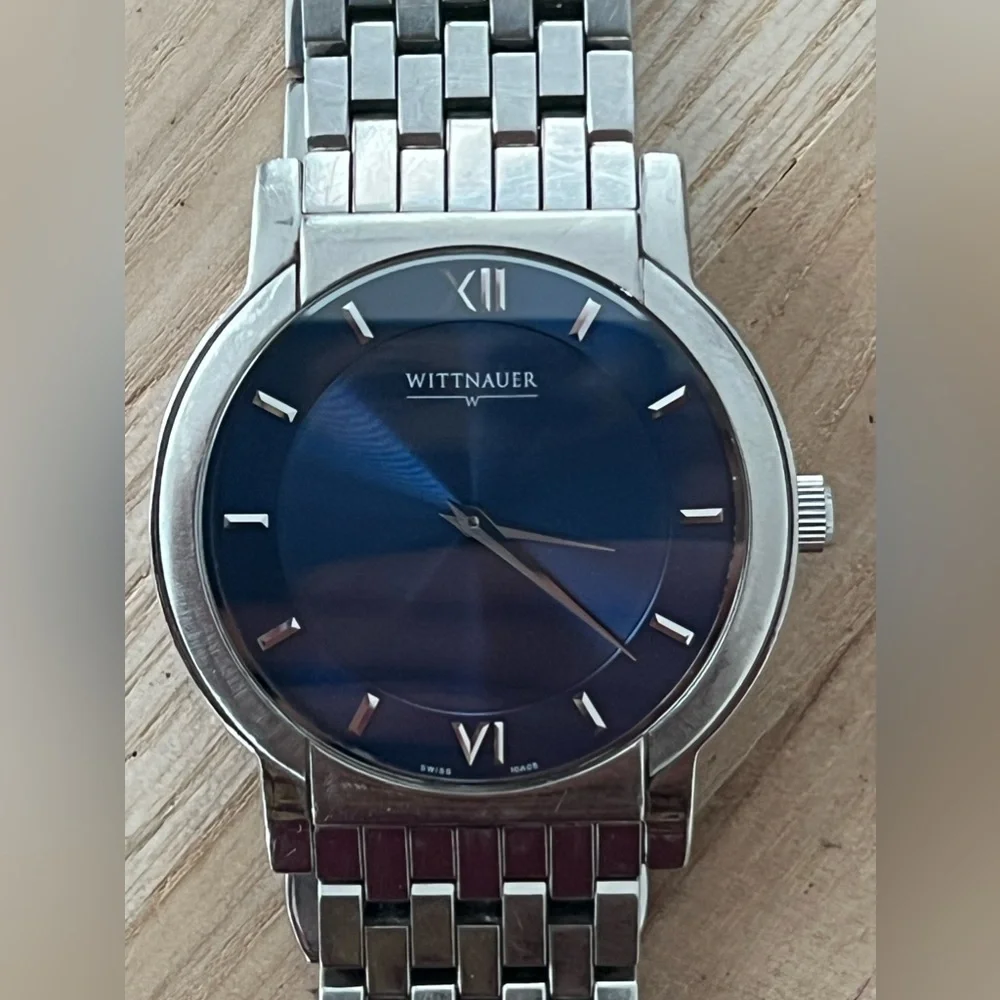 Wittnauer Longines Rare Men’s Watch Large Blue Dial Stainless Weave Bracelet